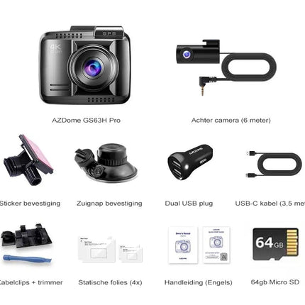 <tc>AZDome GS63H Pro True 4K 2CH Wifi GPS 64gb dashcam</tc>